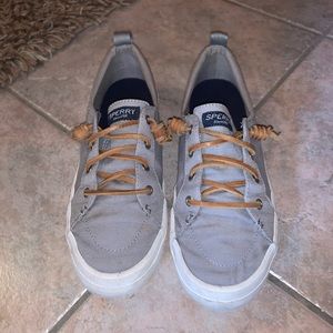 Grey sperry boat shoes